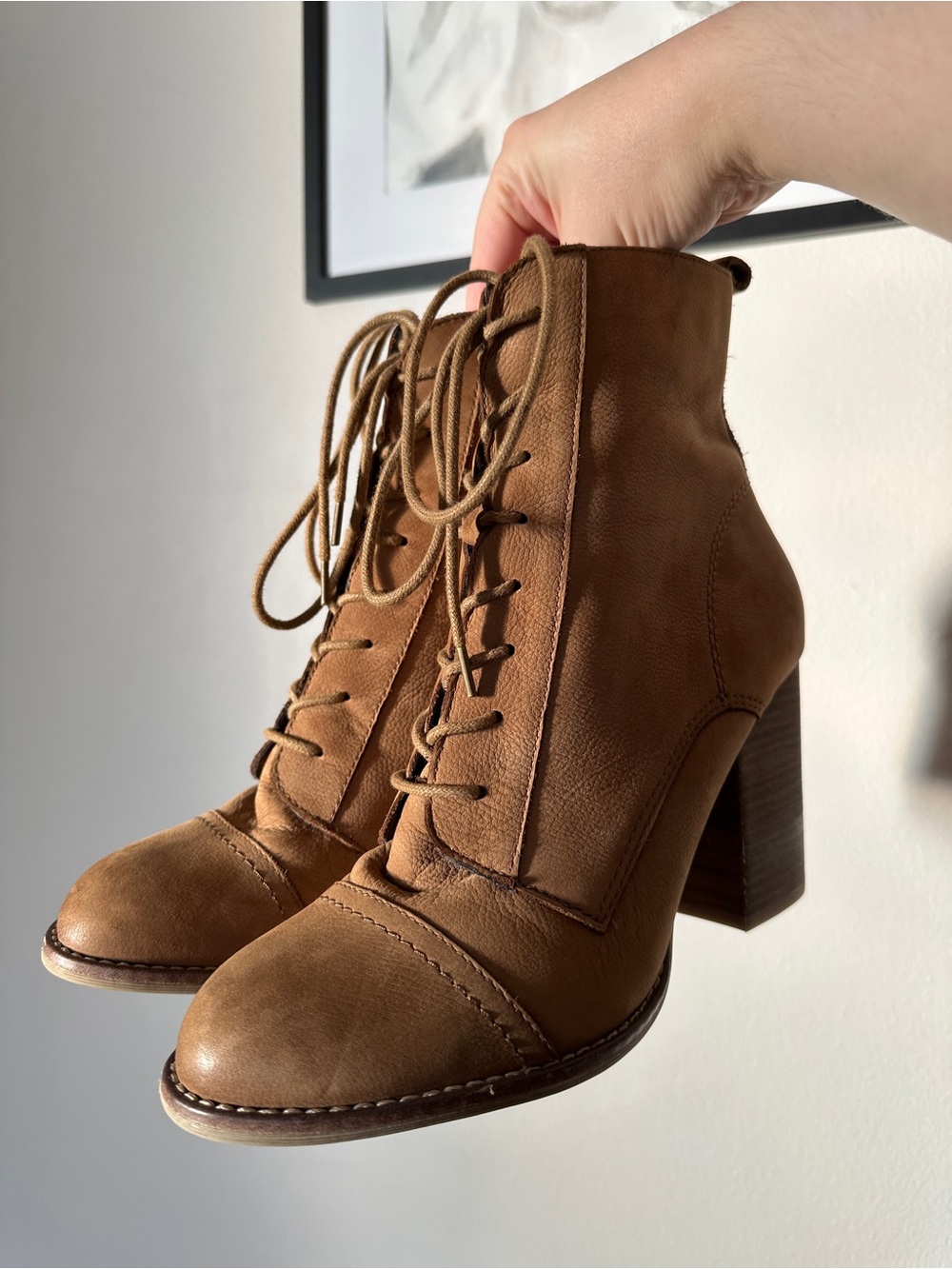 Aldo Brown Lace-Up Stacked Heel Ankle Boots - Picture 10 of 16